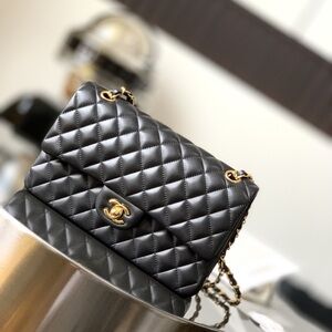 Chanel Black Quilted Shoulder Bag with Gold Accents